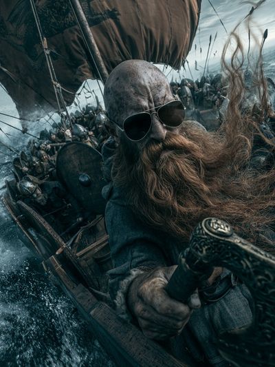 Viking Sea Battle Photography Poster.