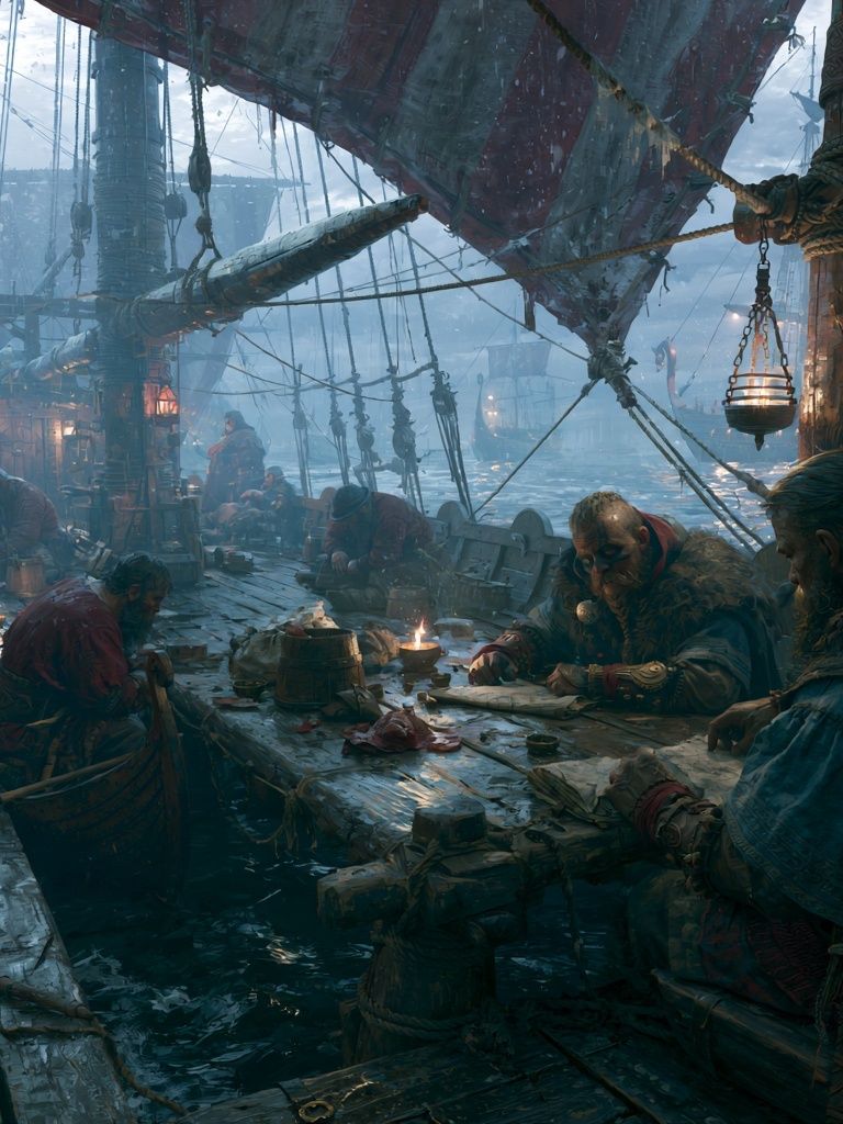Viking Harbor Feast Illustration Poster. poster detail