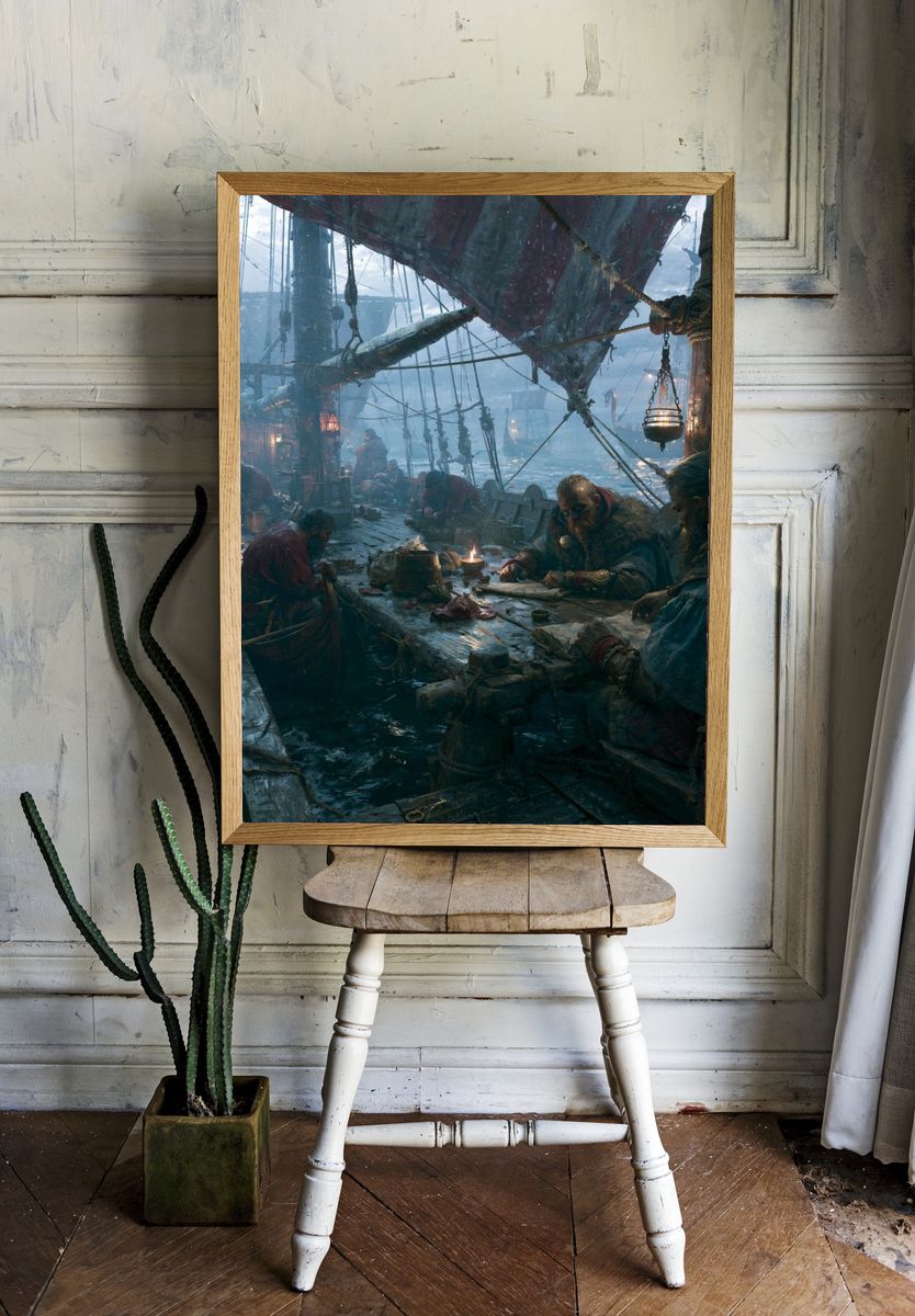 Viking Harbor Feast Illustration Poster. — room view 1