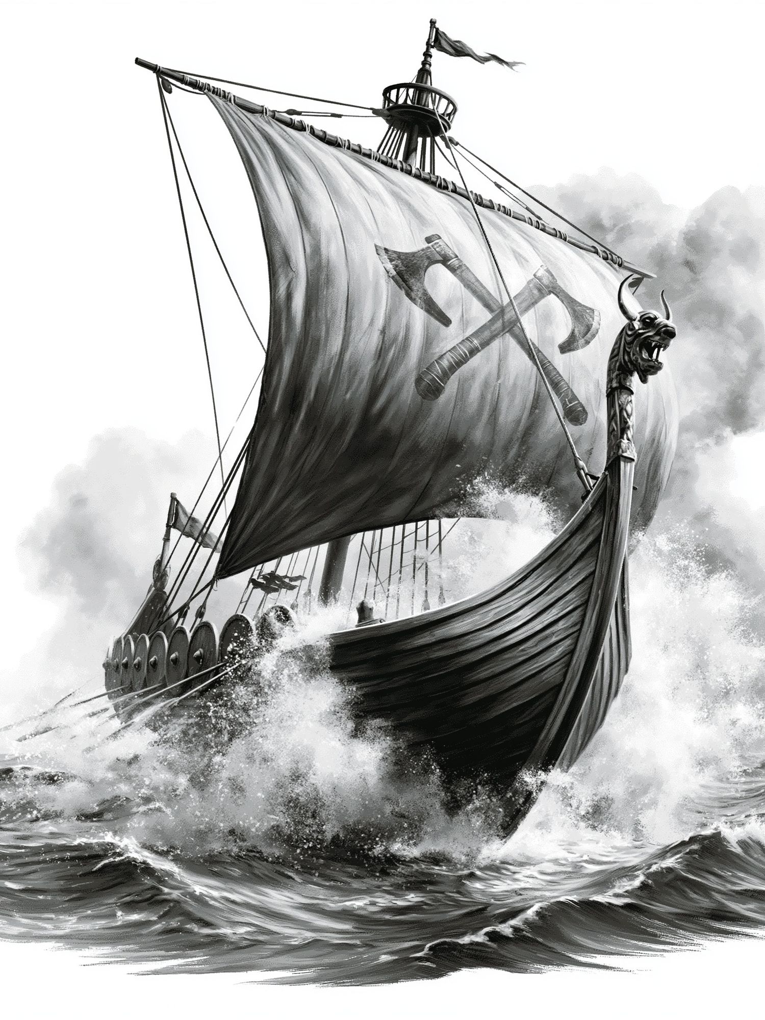 Viking Longship Black-White Print. poster detail