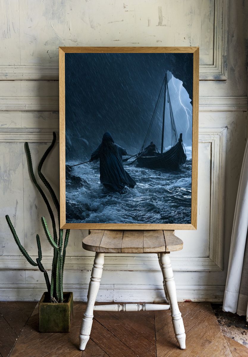 Stormy Viking Sea Cave Poster. — room view 1