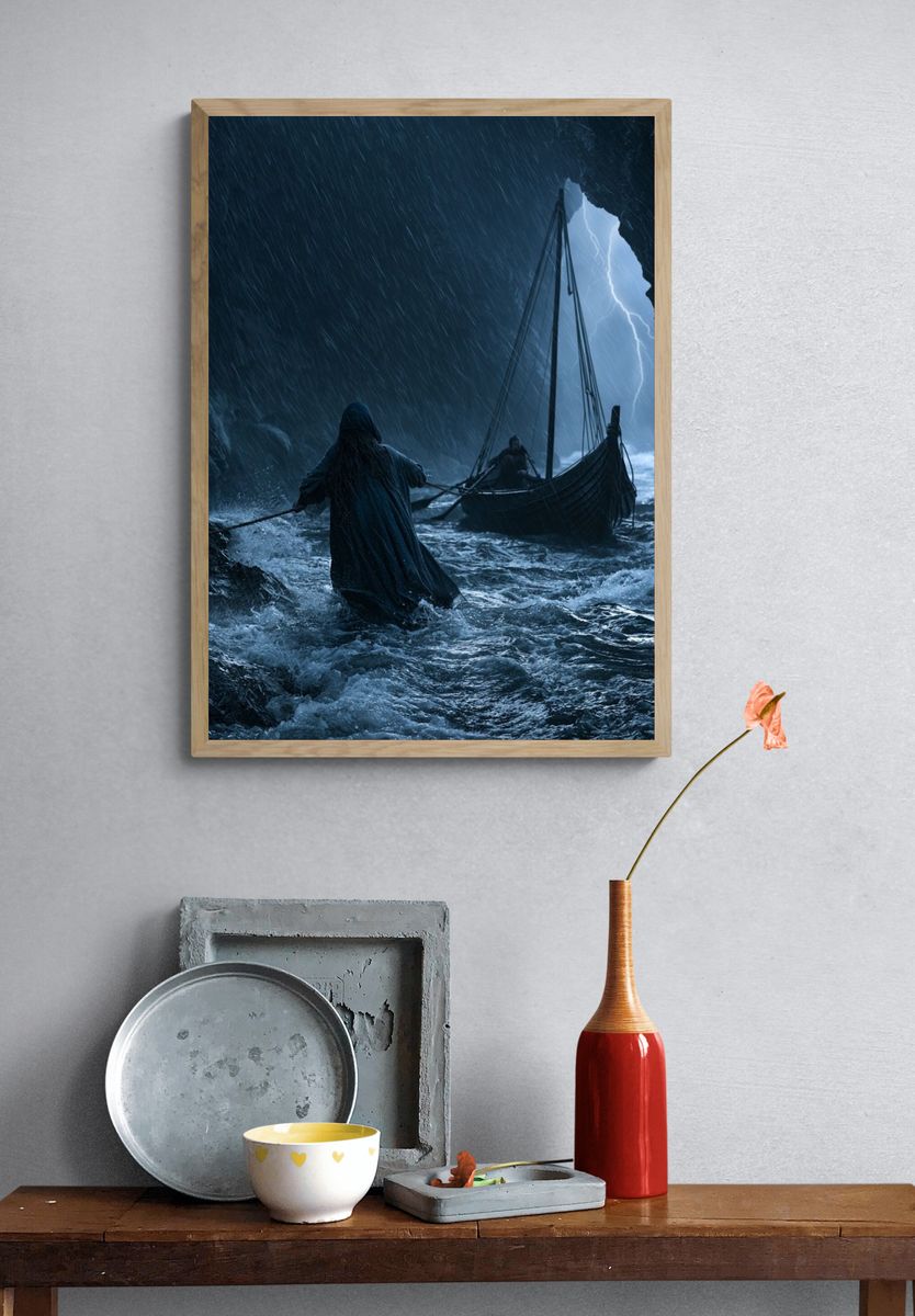Stormy Viking Sea Cave Poster. — room view 3
