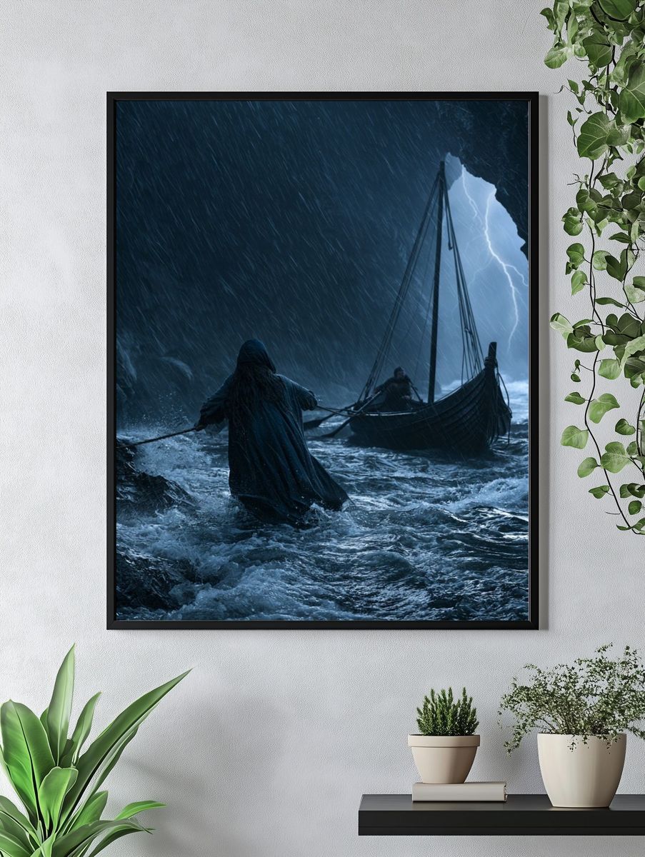 Stormy Viking Sea Cave Poster. — room view 4