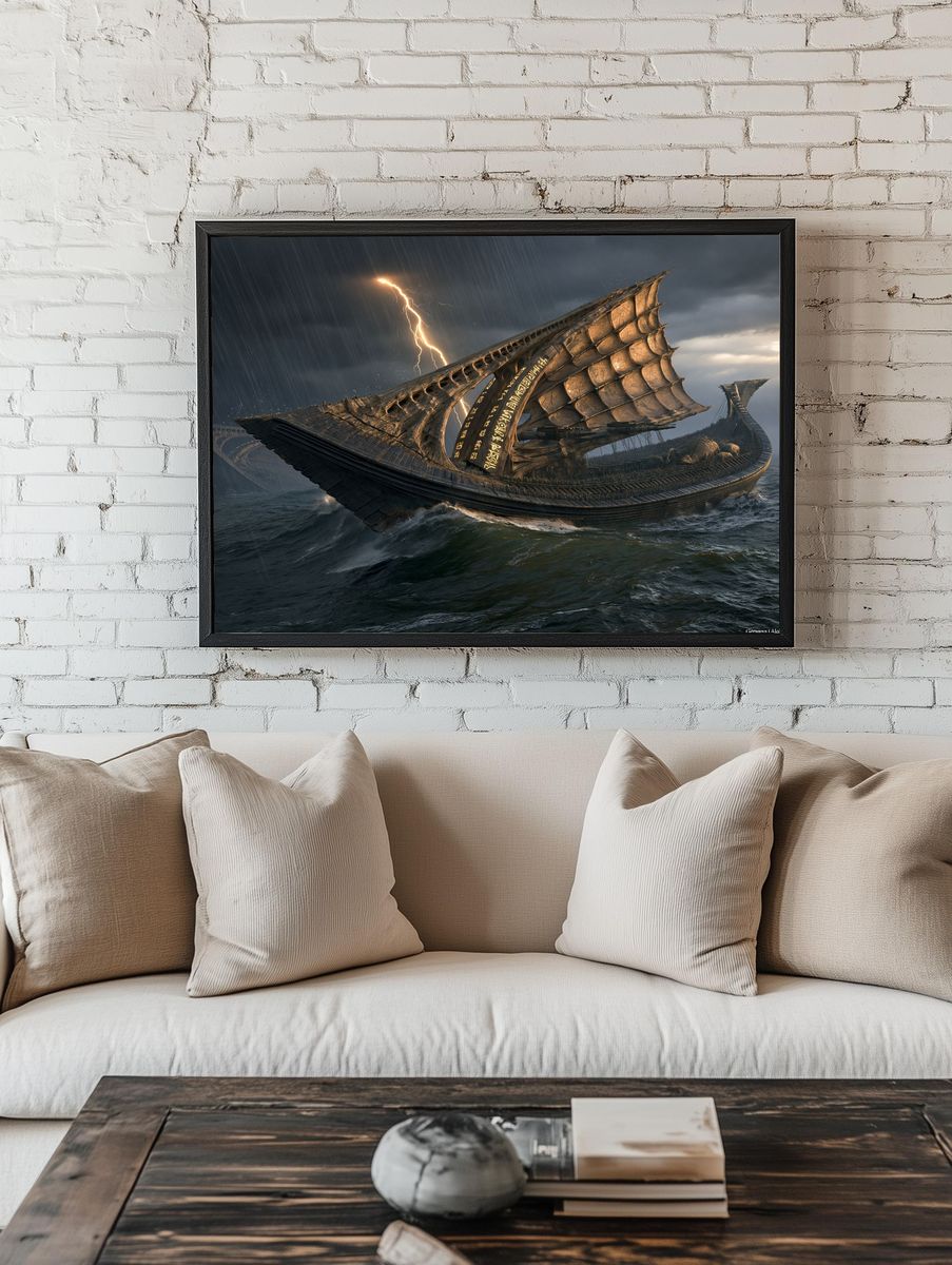 Stormbound Viking Ship Print. — room view 1