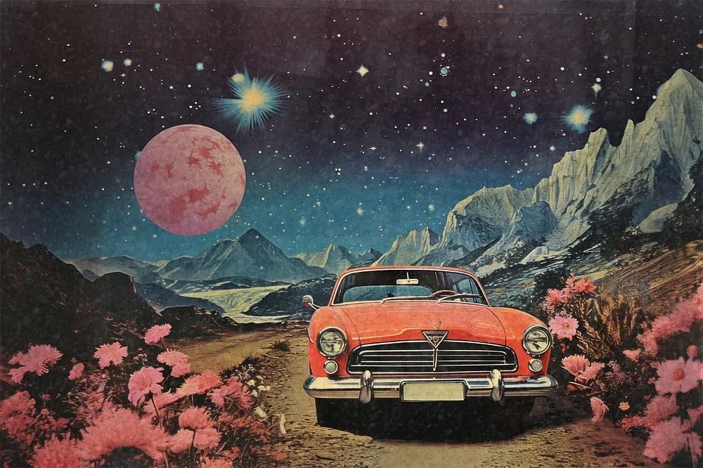 Surreal car space image paper. poster detail