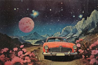 Surreal car space image paper. poster