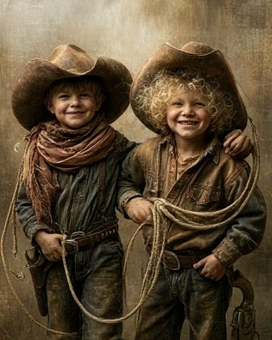 Cowboy Children Portrait Print. poster detail