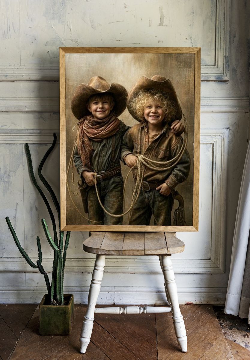 Cowboy Children Portrait Print. — room view 1