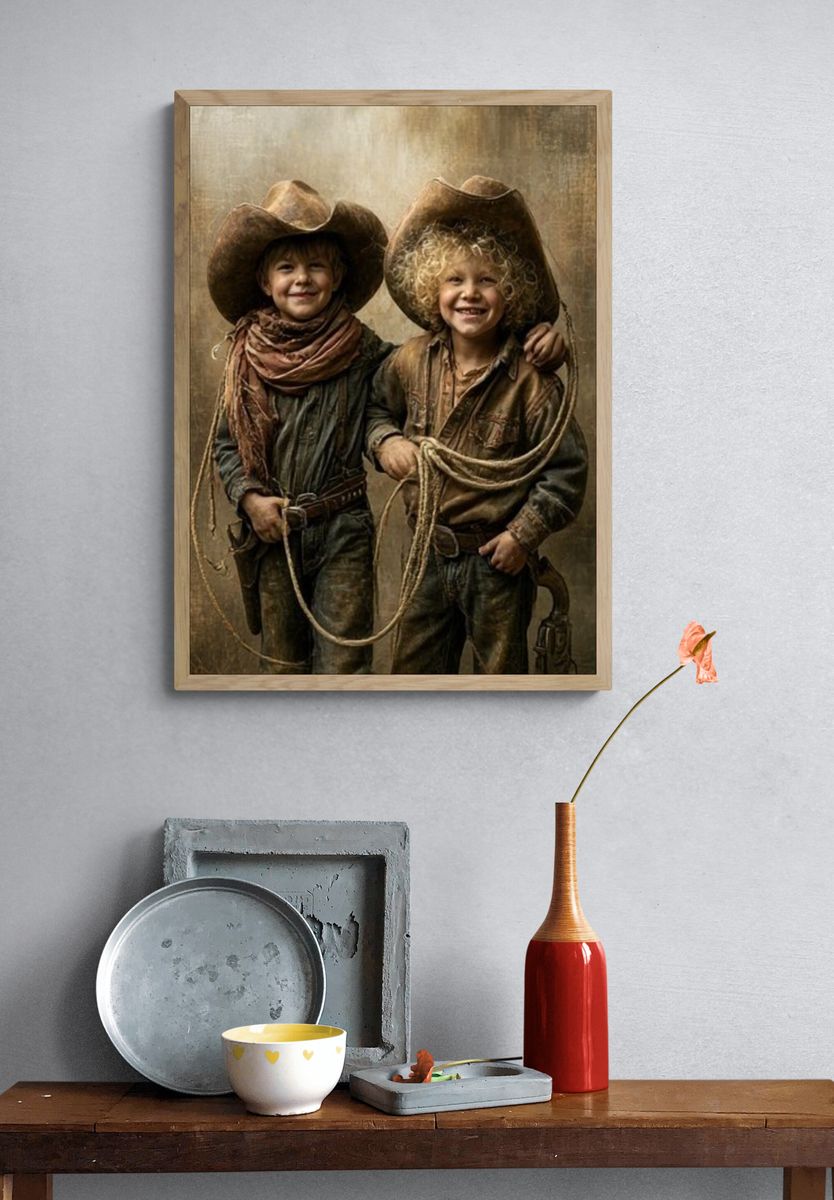 Cowboy Children Portrait Print. — room view 3