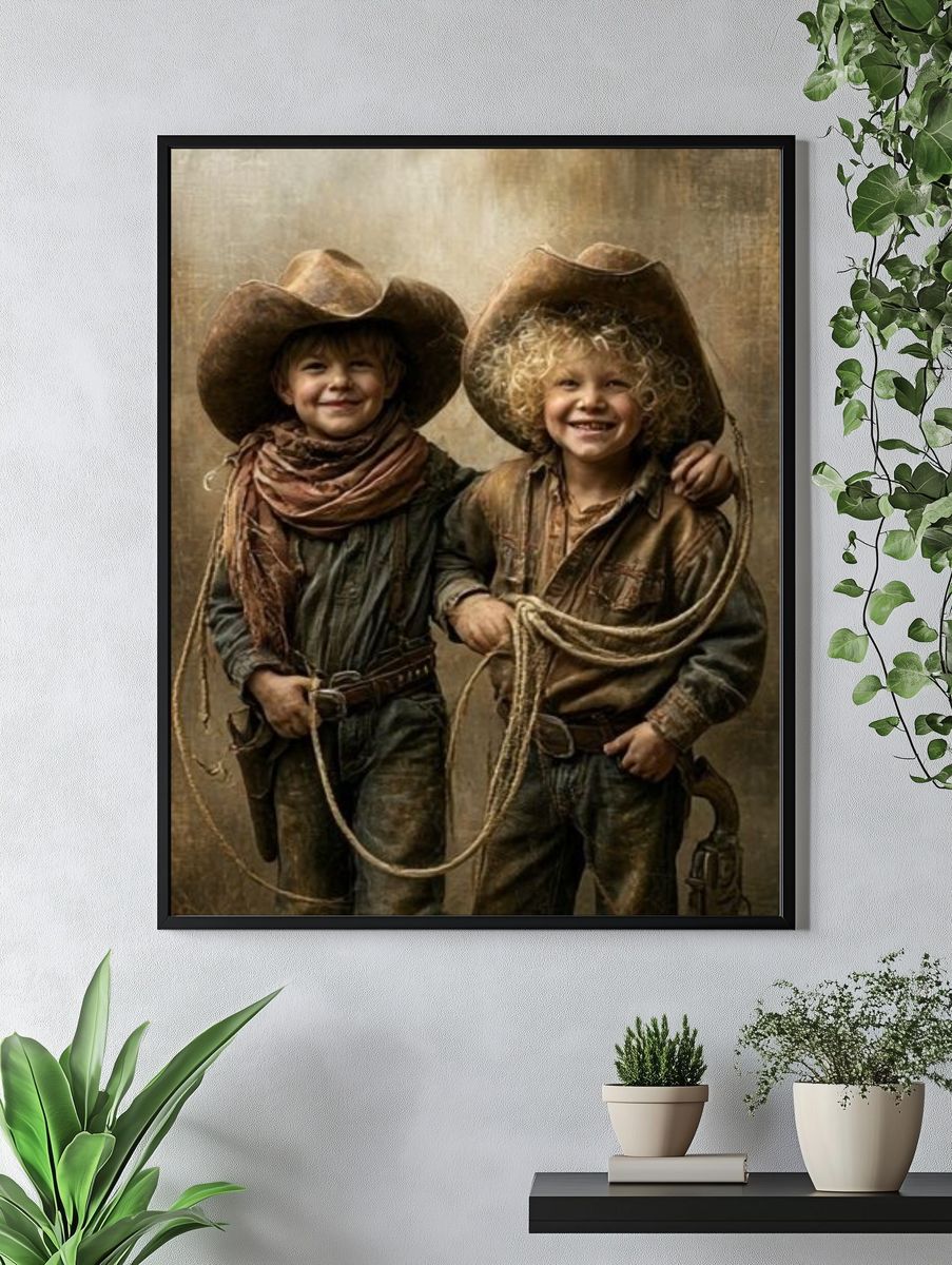Cowboy Children Portrait Print. — room view 4