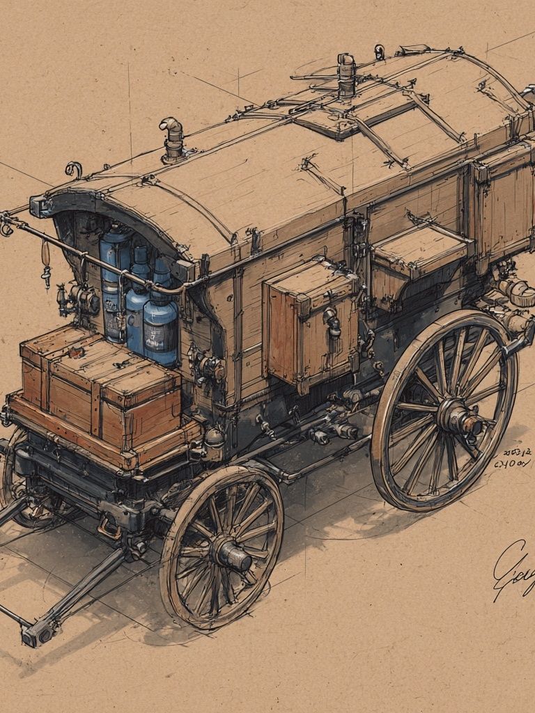 Vintage Steam Wagon Sketch Poster. poster — vintage art