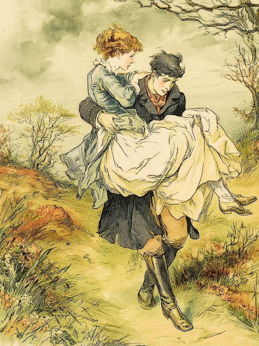 Country Carrying Scene Vintage Print. poster — vintage art