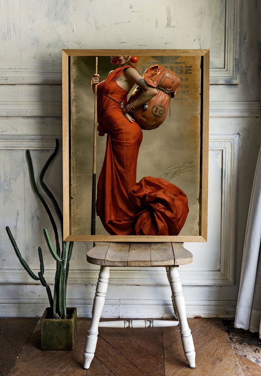 Vintage Pool Player Illustration Poster. room preview