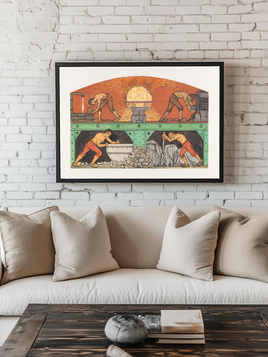 Industrial Workers Vintage Illustration Poster. — room view 1