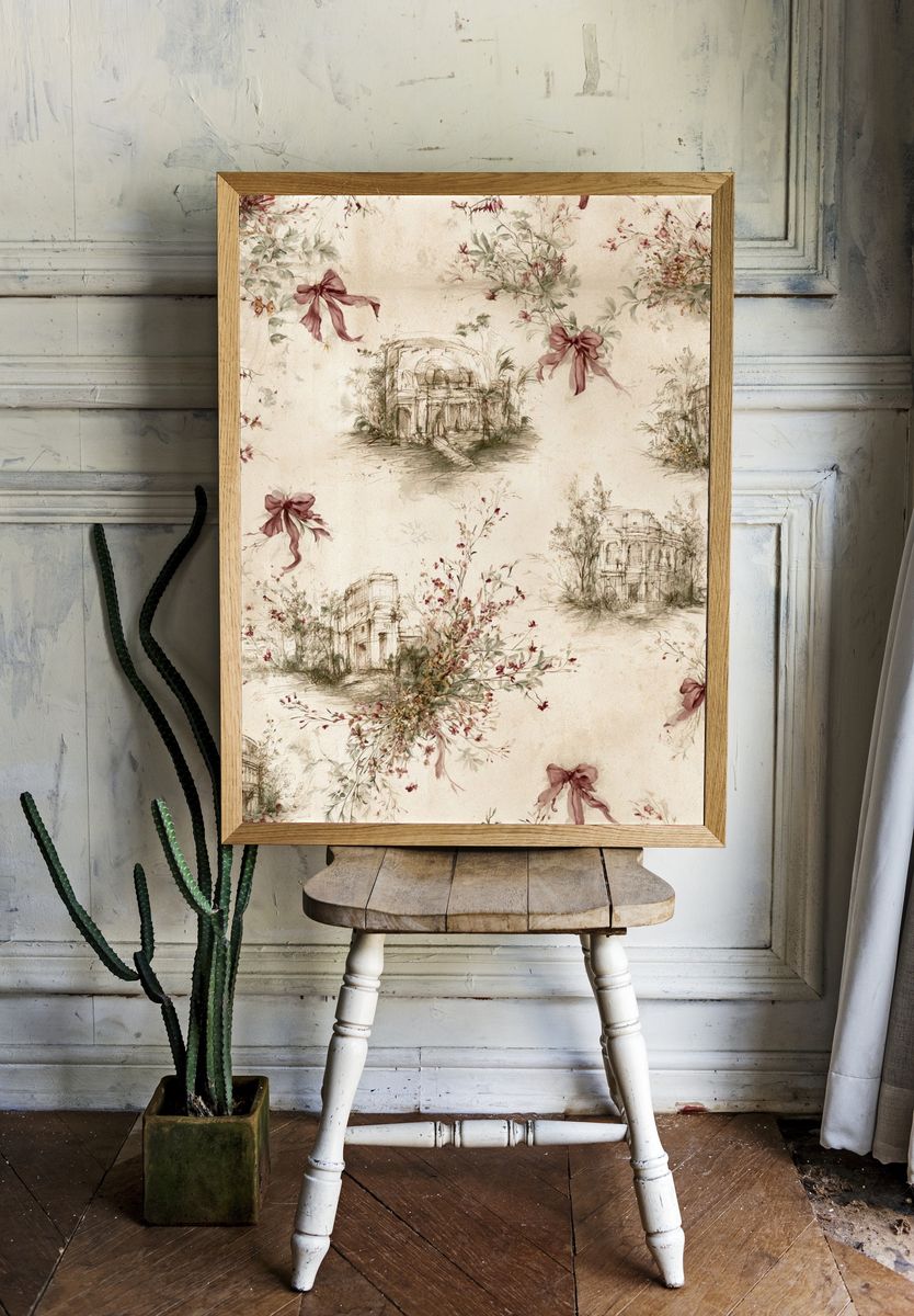 Vintage Floral Sketch Pattern Print. — room view 1