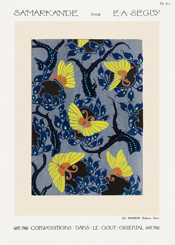 Butterfly pochoir pattern Art Nouveau.