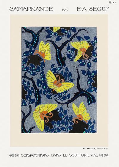 Butterfly pochoir pattern Art Nouveau. poster