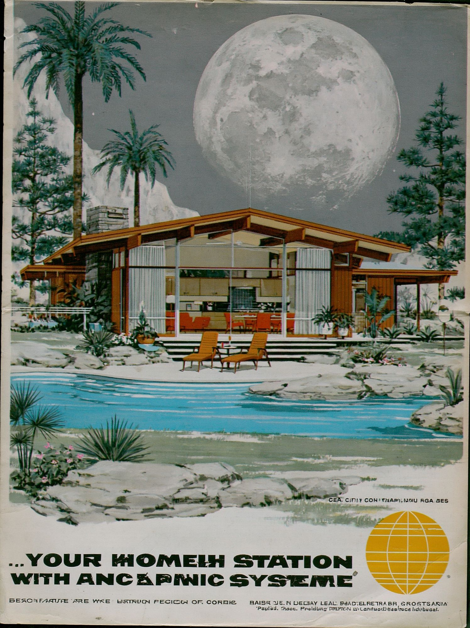 Moonlit Modern House Vintage Poster. poster detail