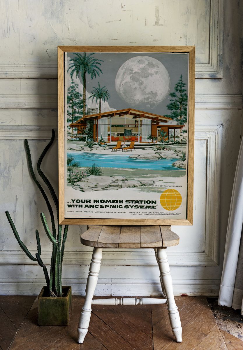 Moonlit Modern House Vintage Poster. — room view 1