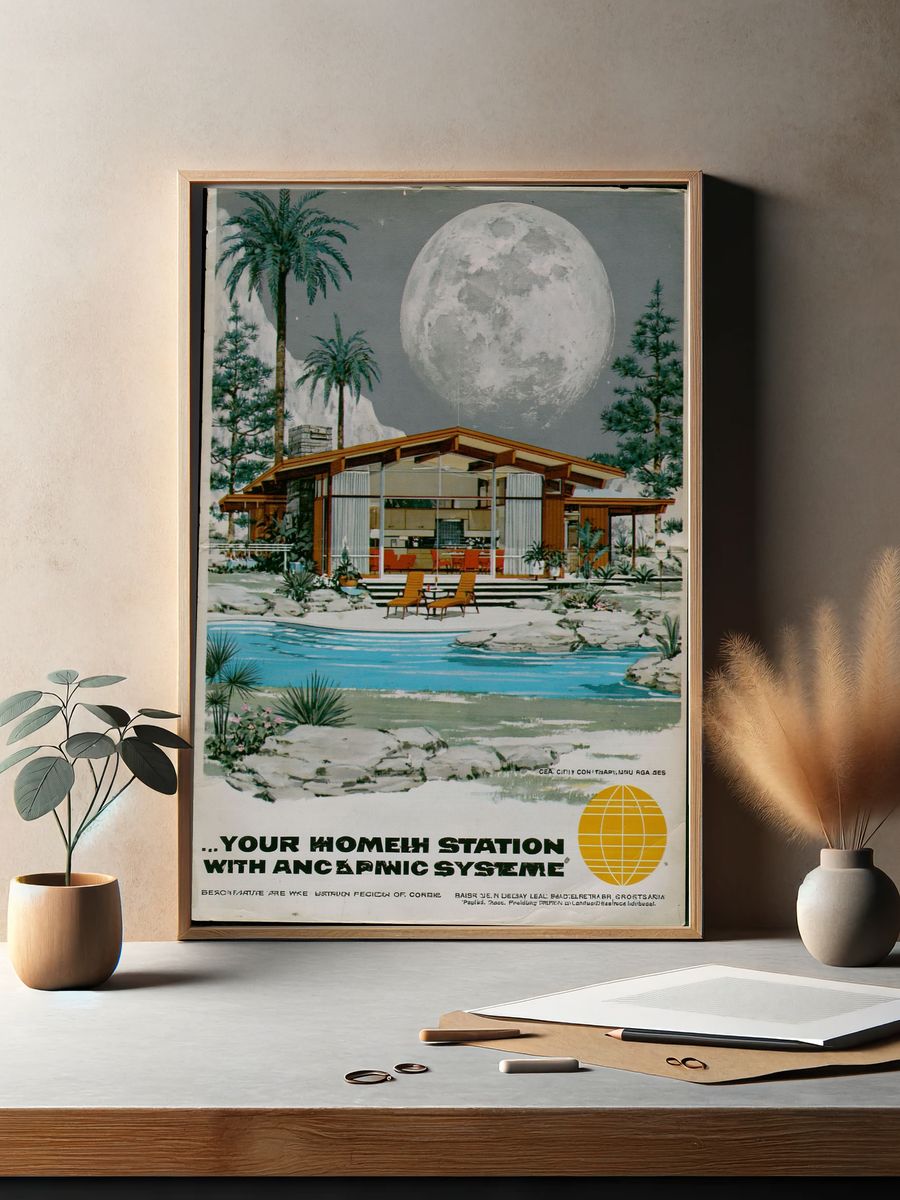 Moonlit Modern House Vintage Poster. — room view 2
