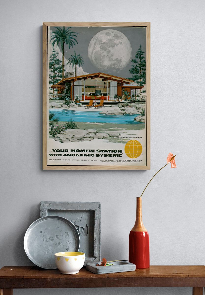Moonlit Modern House Vintage Poster. — room view 3