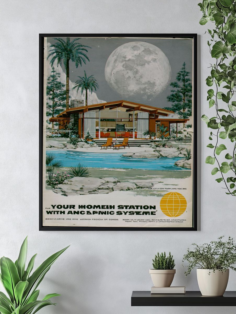 Moonlit Modern House Vintage Poster. — room view 4
