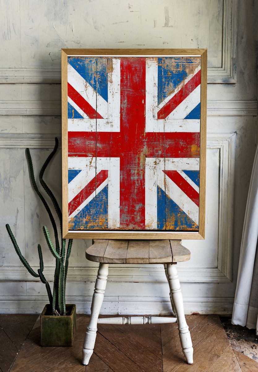 Distressed Union Jack Vintage Poster. — room view 1