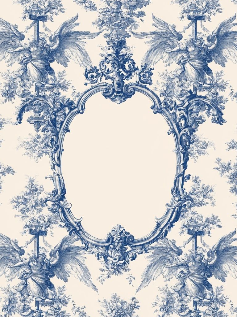 Blue Toile Cherubs Vintage Print. poster detail