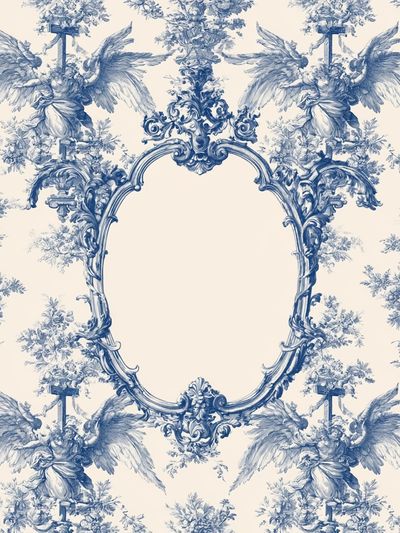Blue Toile Cherubs Vintage Print. poster