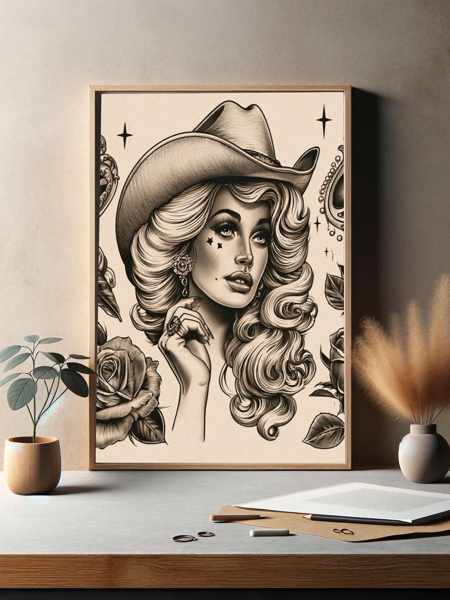Cowgirl Pin-Up Vintage Poster. — room view 2