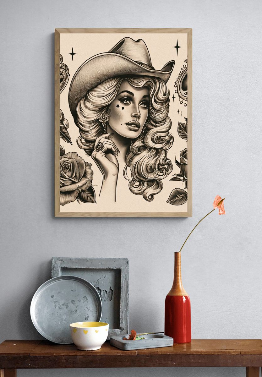 Cowgirl Pin-Up Vintage Poster. — room view 3