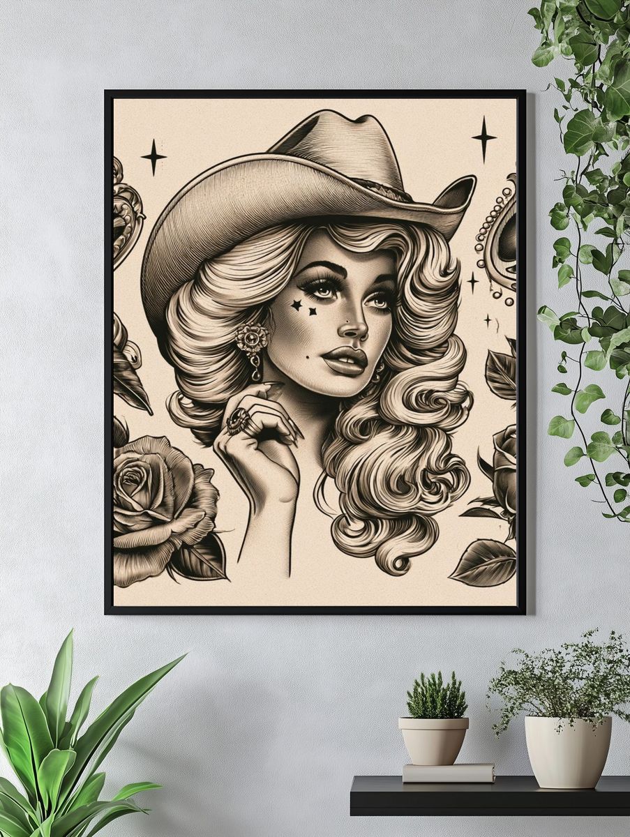 Cowgirl Pin-Up Vintage Poster. — room view 4