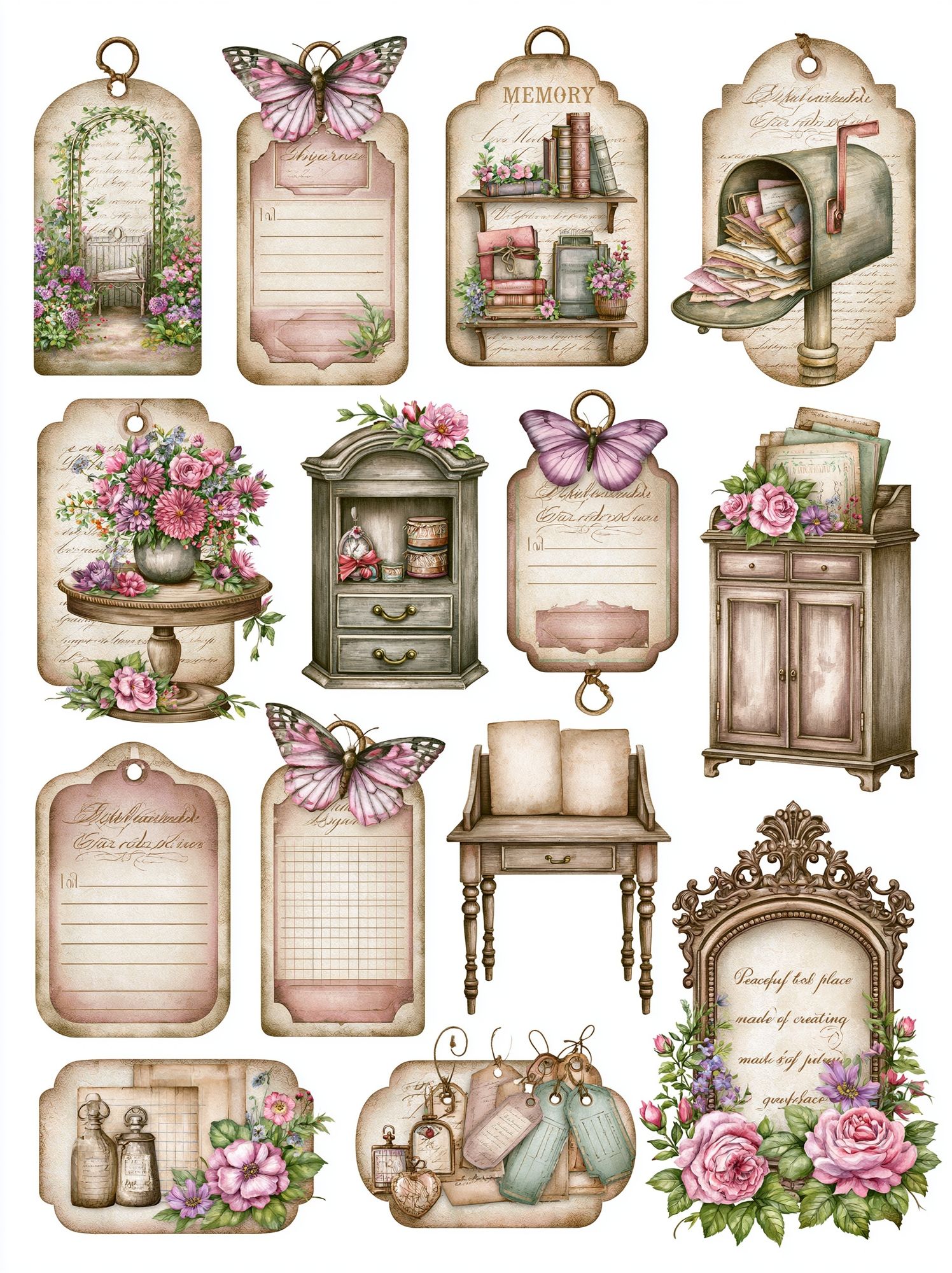 Vintage Floral Ephemera Collage Poster. poster detail