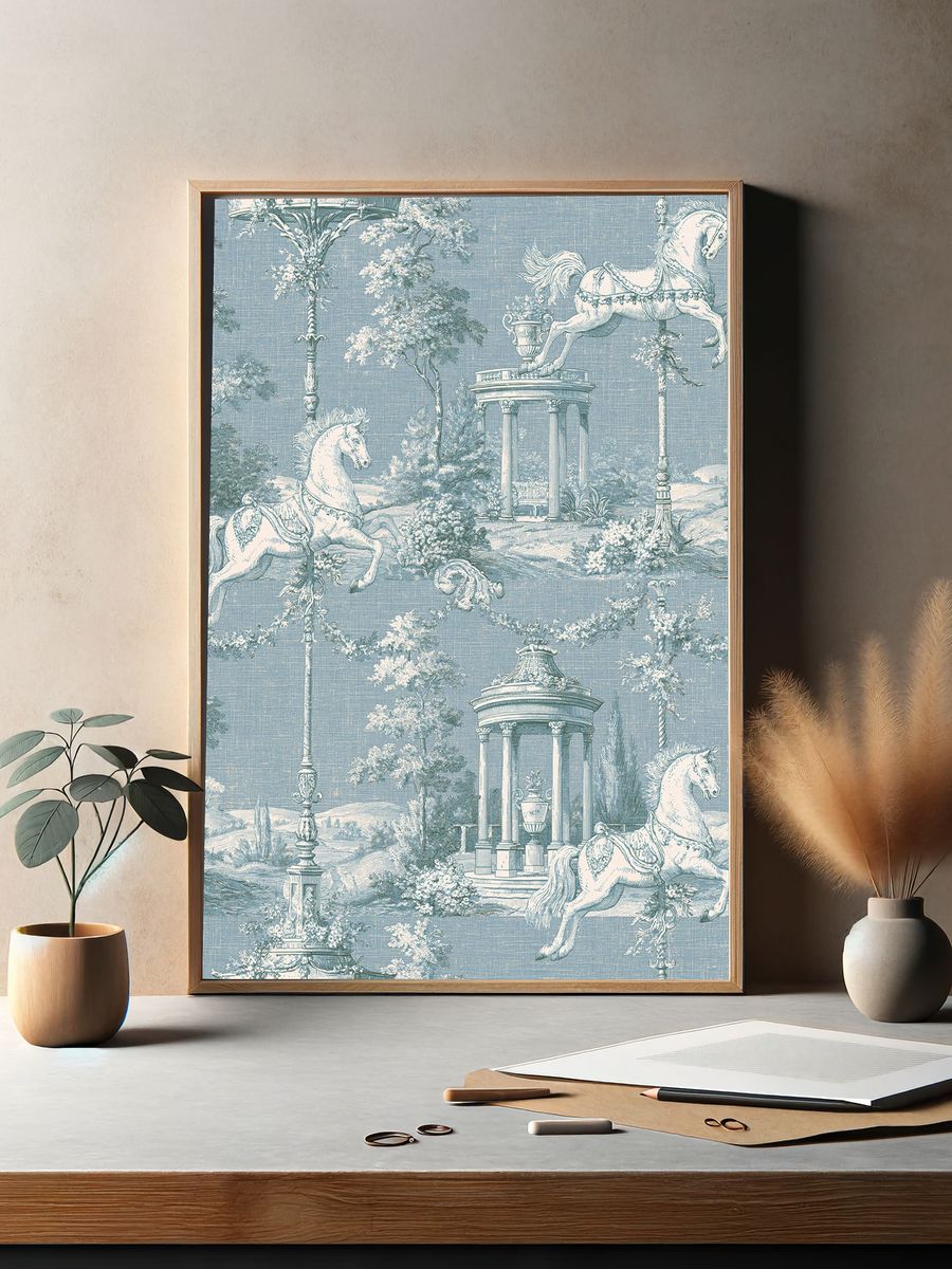 Toile de Jouy Horses Vintage Print. — room view 2