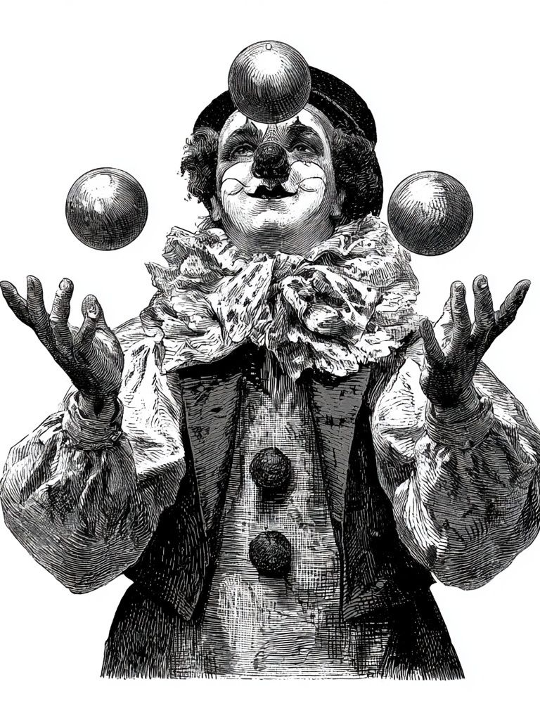 Vintage Clown Juggler Print. poster detail