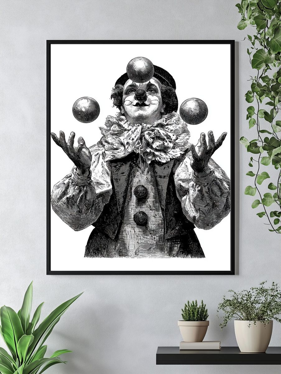 Vintage Clown Juggler Print. — room view 4