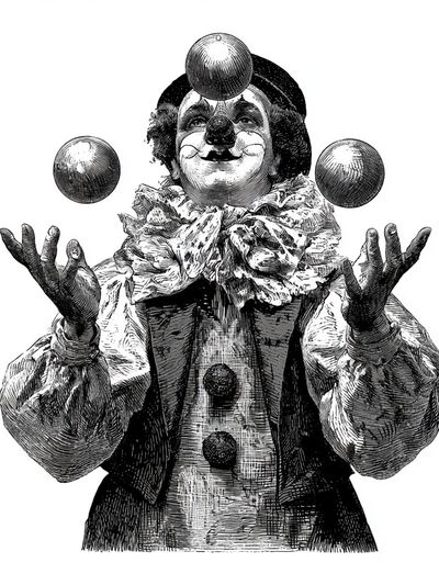 Vintage Clown Juggler Print. poster