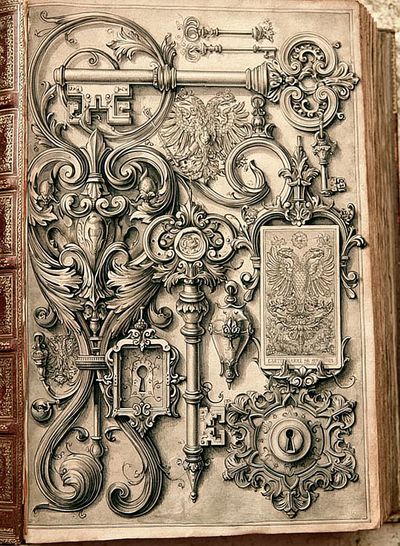 Ornate Antique Keys Vintage Print. poster