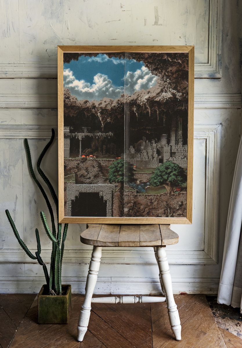 Fantasy Cave Ruins Vintage Print. room preview