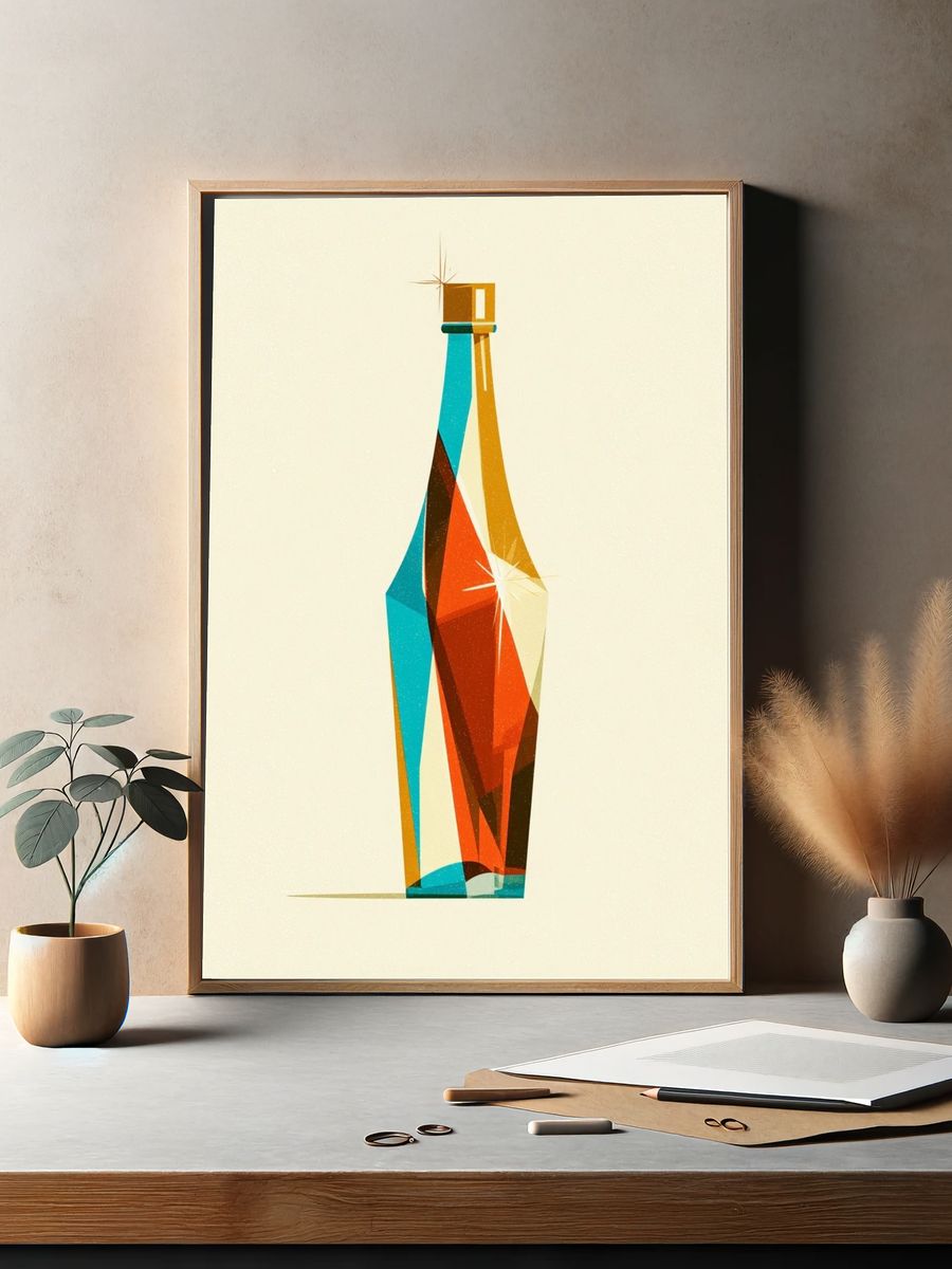 Geometric Bottle Vintage Poster. — room view 2