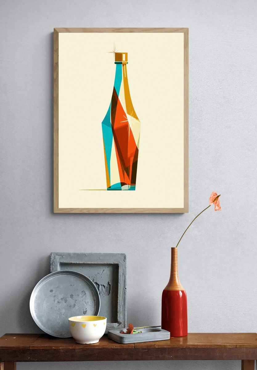 Geometric Bottle Vintage Poster. — room view 3