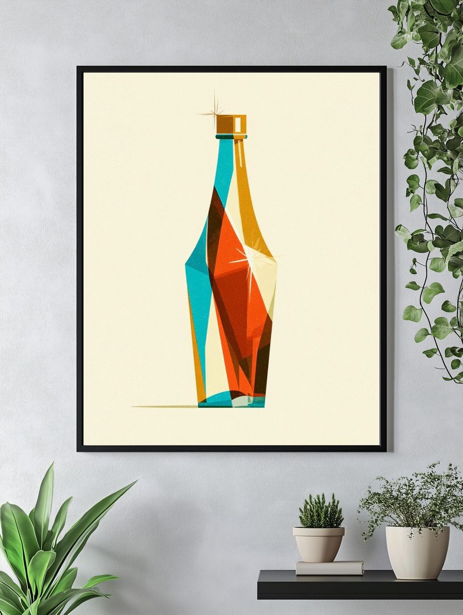 Geometric Bottle Vintage Poster. — room view 4