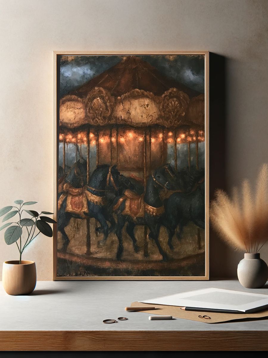 Vintage Carousel at Night Poster. — room view 2
