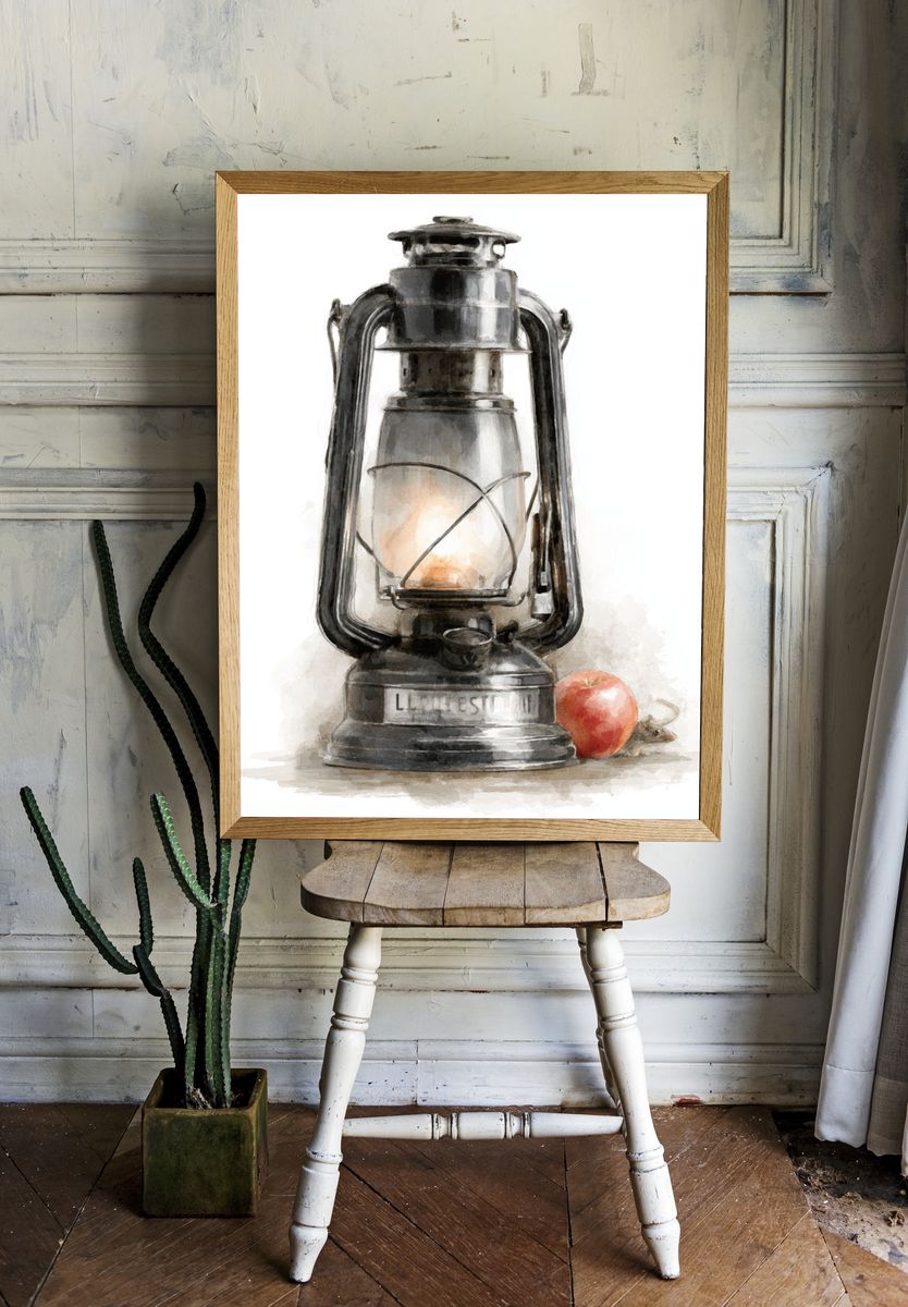 Vintage Lantern Still Life Print. — room view 1