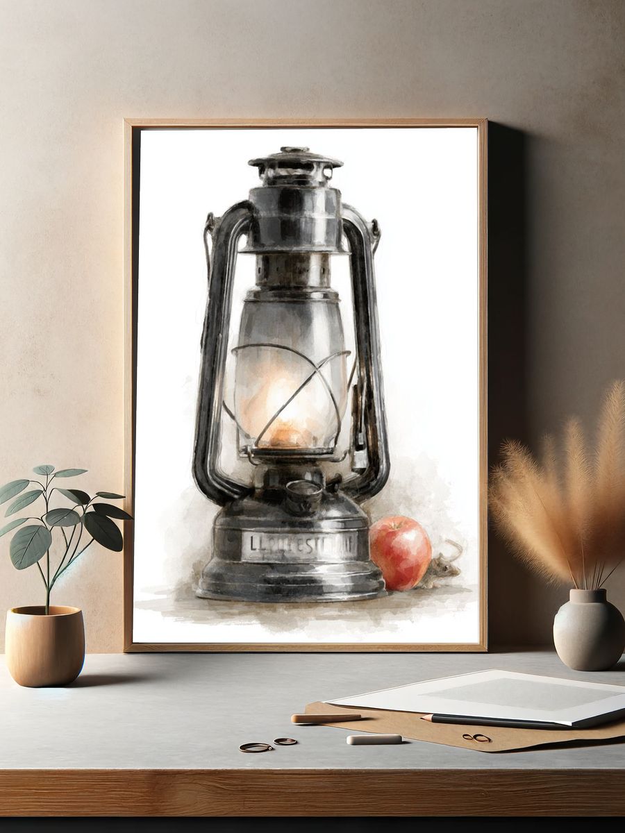 Vintage Lantern Still Life Print. — room view 2