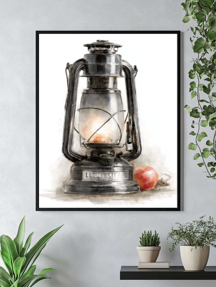Vintage Lantern Still Life Print. — room view 4
