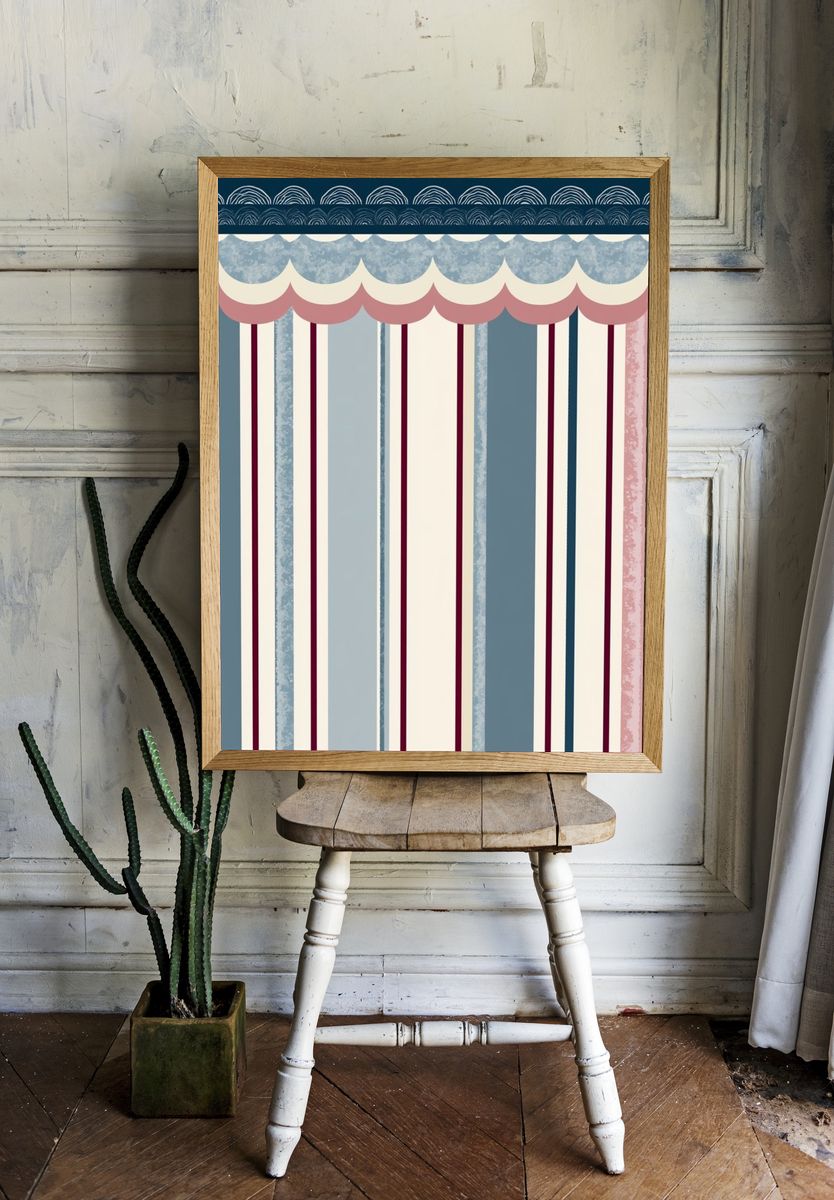 Scalloped Stripes Vintage Poster. room preview
