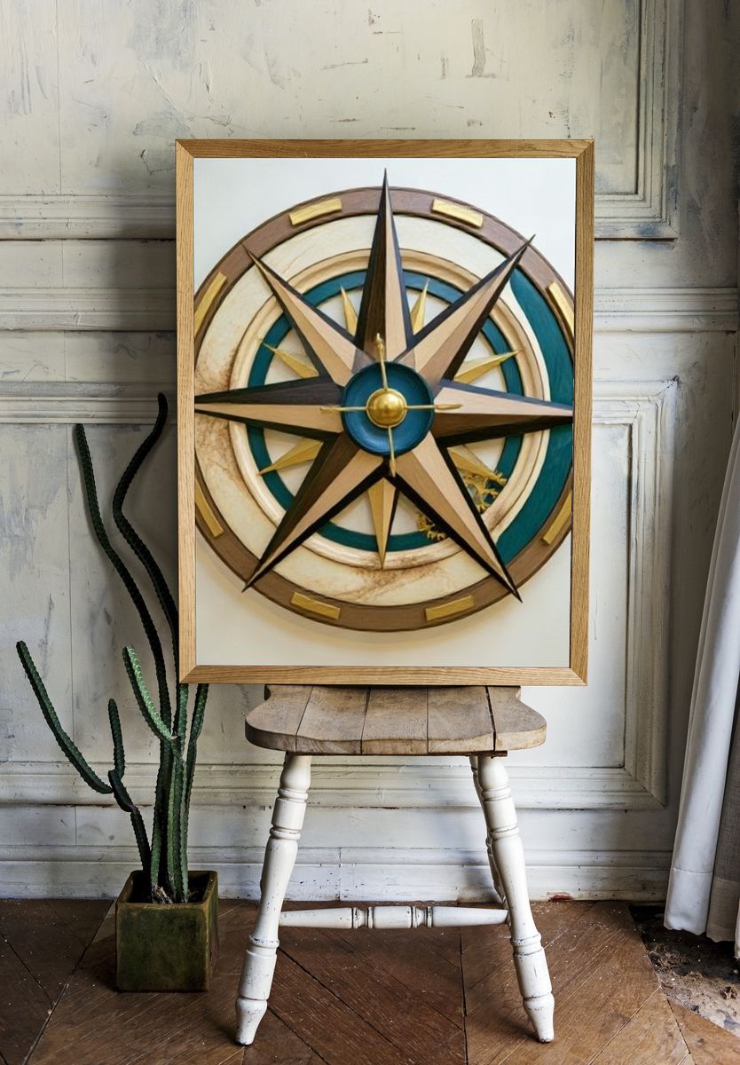 Nautical Compass Rose Vintage Poster. — room view 1