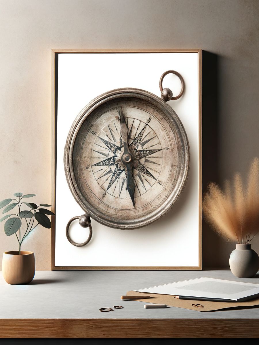 Vintage Compass Print. — room view 2