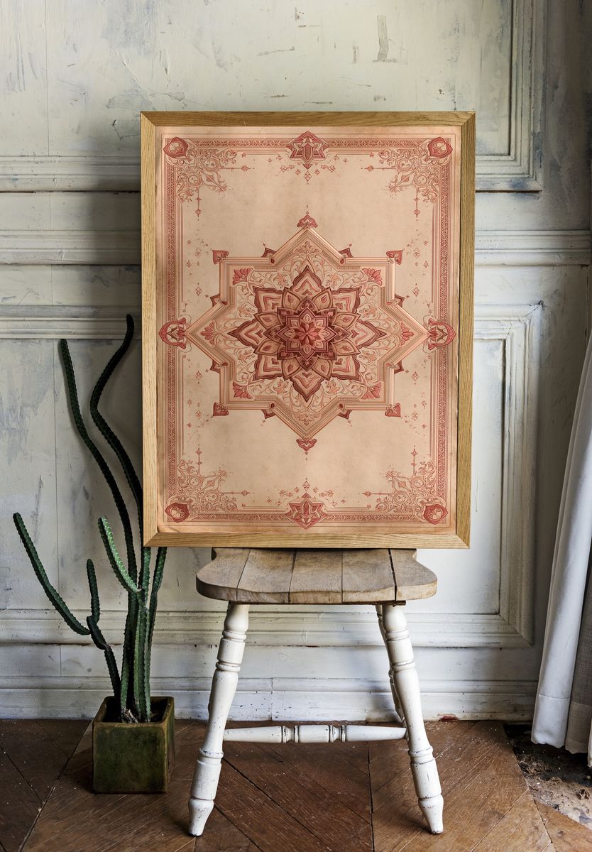 Ornate Mandala Vintage Print. — room view 1